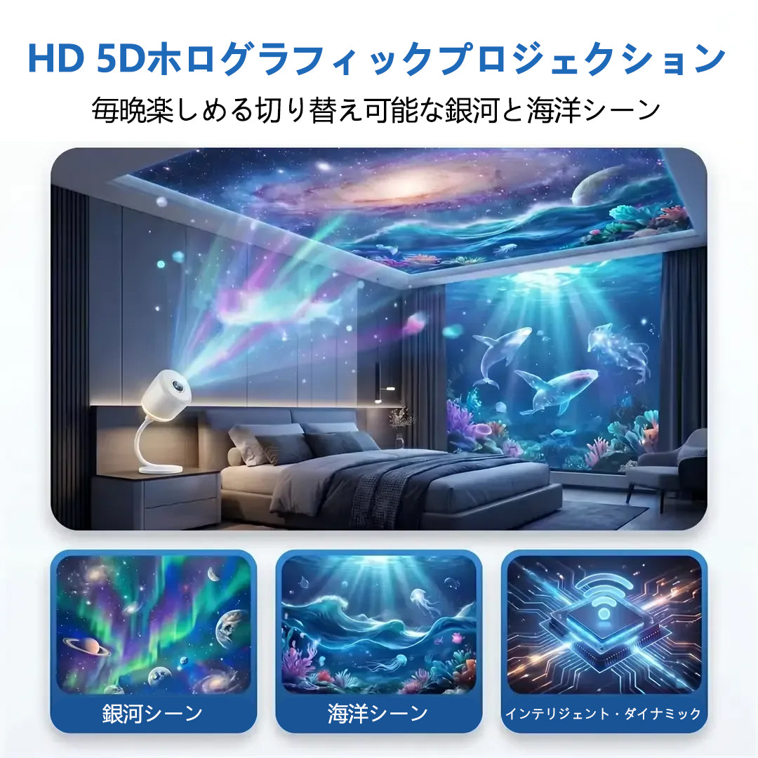 CleraNaure® NOVA LOOP 高画質HDスマート5Dホログラムナイトプロジェクターライト