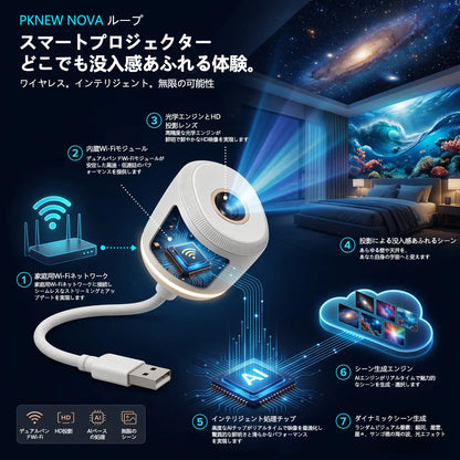 CleraNaure® NOVA LOOP 高画質HDスマート5Dホログラムナイトプロジェクターライト